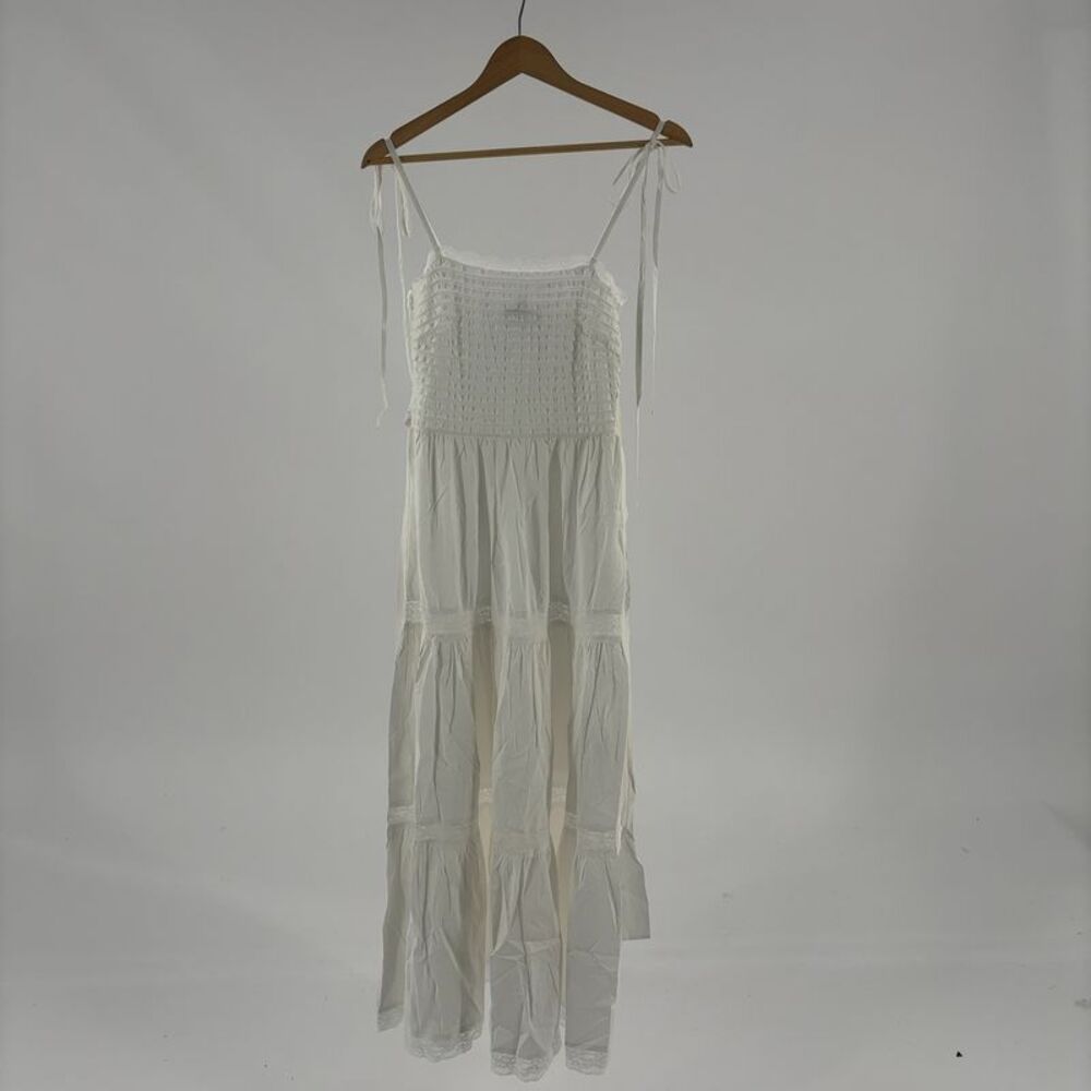 EVIE Tiered Ruffle Detail Midi Dress-off white